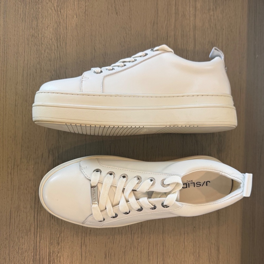 J/Slides‎ Women 6 M White Leather Platform Sneakers Low Top Lace Up Athleisure